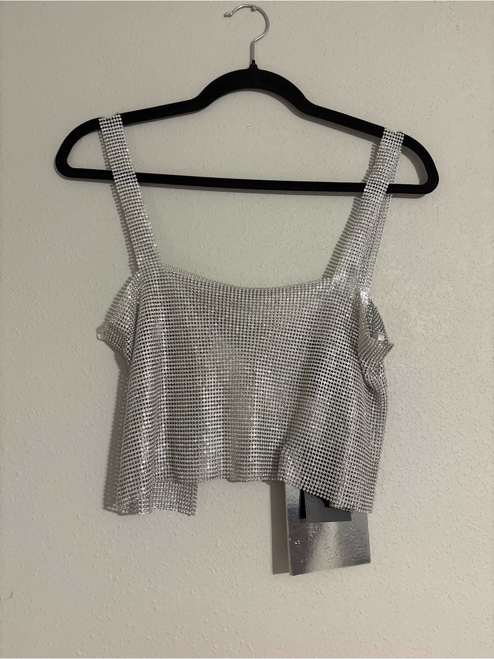Silver Sequin Crop Tank Top